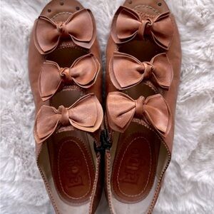Latico  Triple-Bow Leather Flats in Cognac Brown